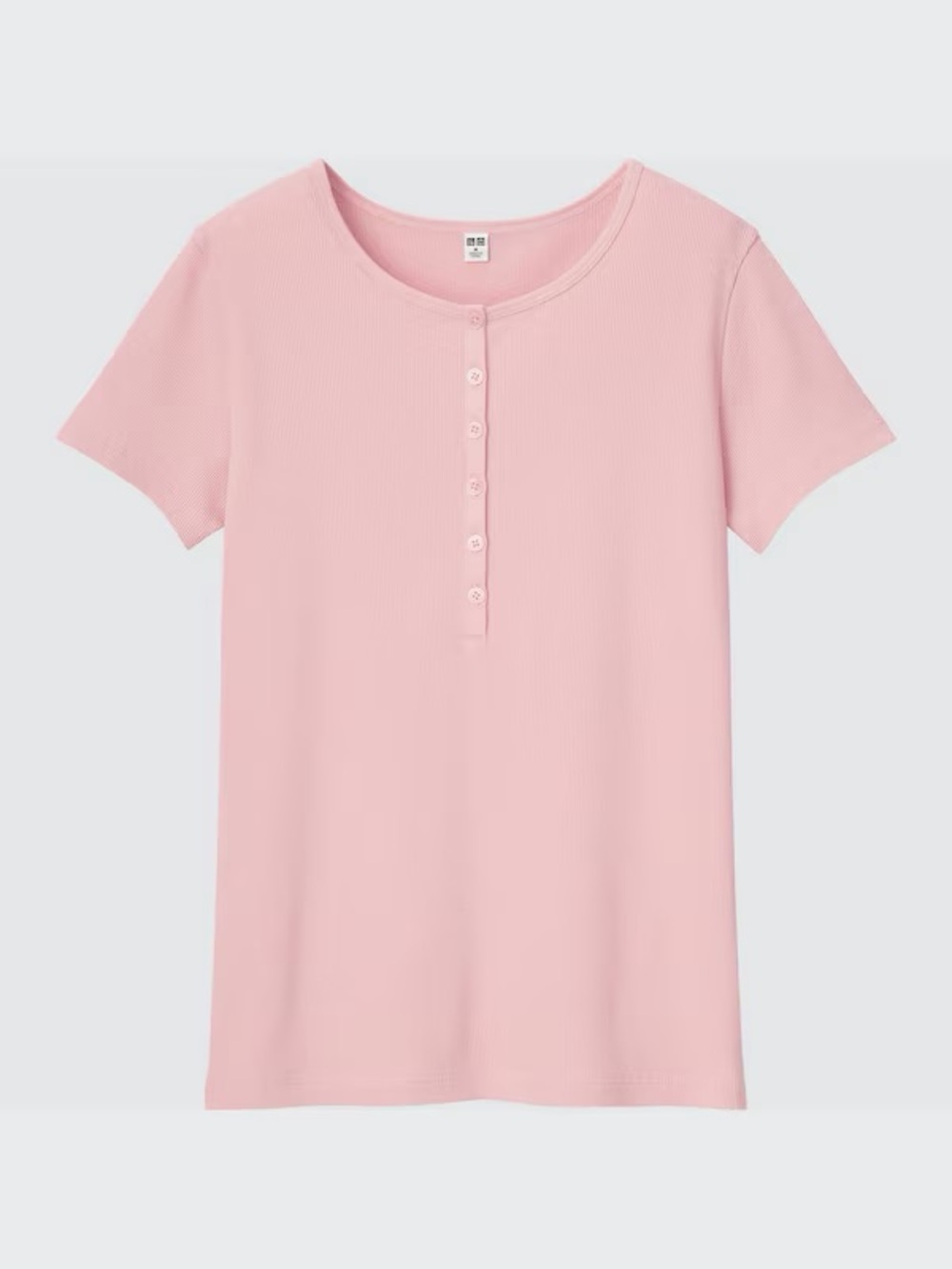 Uniqlo Women's Soft Ribbed Henley Neck Short-Sleeve T-Shirt